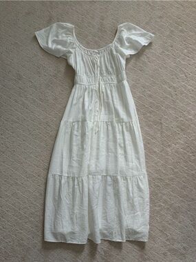 August Sky White Tiered flutter sleeve Maxi Dress